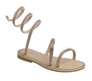 Forever Fannie-199 Rhinestone Wrap-around Flat Strappy Flat Sandals-Pink