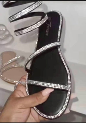 Rhinestone Wrap-around Flat Strappy Women Flat Sandals | Estelle Shoes