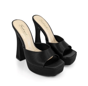 Fredrick’s Elaina Slip-on Platform Open Toe Flaring Block Heel Mule-Black