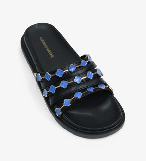 Lemonade Tolu Clover Charm Detail Slip-on Slide Sandal-Black