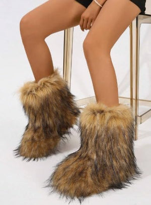 Diva Melanie Women Shearling Fluffy Fur Mid-Calf Comfortable Boots-Brown
