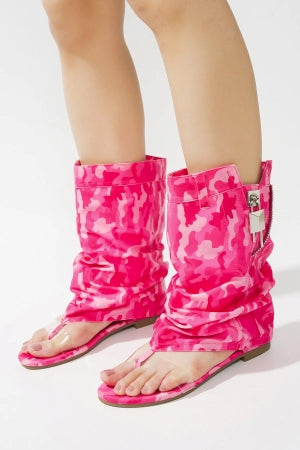 Cape Robbin Sari Step-in Thong Zipper and Lock Detail Round Toe Flat Sandal-Pink