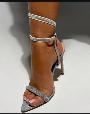 Kay Zaina-9 Rhinestone Ankle Spiral Strap Pointy Open Toe Stiletto Heel Sandals-Silver