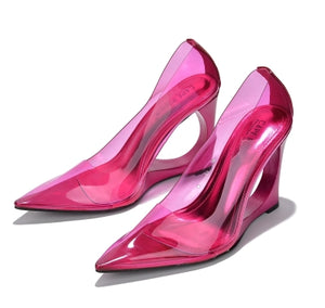 Ara Translucent Upper Detail Pointed Toe Unique Heel Women Pump-Pink