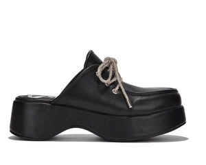 Cape Robbin Kanma Rhinestone Lace Open Back Platform Women Mule-Black