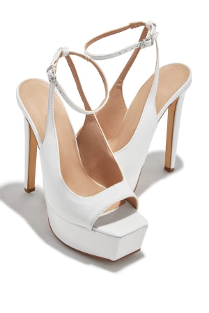 Bern Elvie Ankle Strap Platform Round Peep Toe Stiletto Heel Sandal-White