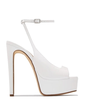 Bern Elvie Ankle Strap Platform Round Peep Toe Stiletto Heel Sandal-White
