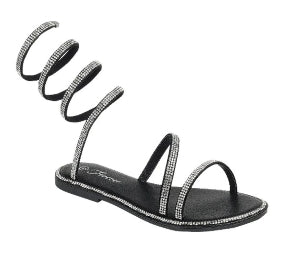 Forever Fannie-199 Rhinestone Wrap-around Flat Strappy Flat Sandals-Black