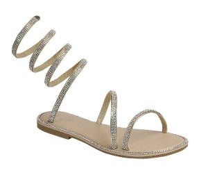 Fannie-199 Rhinestone Wrap-around Flat Strappy Flat Sandals-Champaign