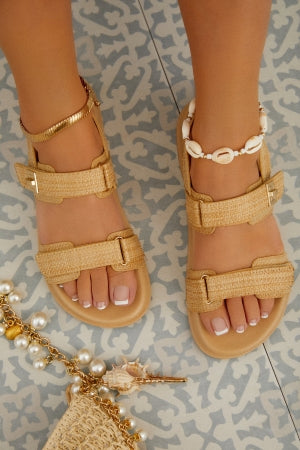 Rhinestone Adjustable Velcro Strap Chunky Sandals | Estelle Shoes