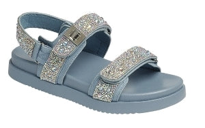 Rhinestone Adjustable Velcro Strap Chunky Sandals | Estelle Shoes