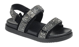 Rhinestone Adjustable Velcro Strap Chunky Sandals | Estelle Shoes