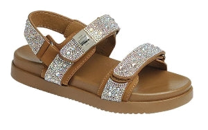 Rhinestone Adjustable Velcro Strap Chunky Sandals | Estelle Shoes