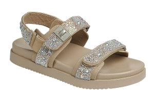 Rhinestone Adjustable Velcro Strap Chunky Sandals | Estelle Shoes