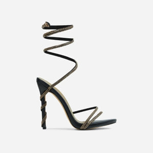 Lemonade Magda Diamante Detail Wrap Around Rhinstone Strap Platform Stiletto Heel-Black