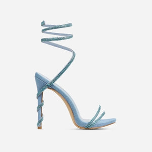 Lemonade Magda Diamante Detail Wrap Around Rhinstone Strap Platform Stiletto Heel-Blue