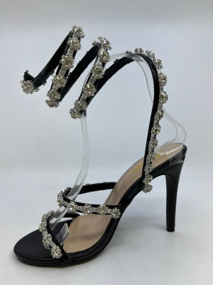 Pazzle Rolla-12 Gem Embellished Ankle Wrap-around Metallic Finish High Heels-Silver