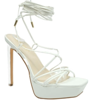 Kay Adrae-1 Wraparound Lace-up Strap Platform Square Open Toe Stiletto Heel Sandals-White