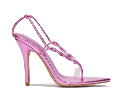 Cape Robbin Alabama Pointy Toe Strappy Thong Stiletto Women Open Toe High Heels-Pink