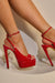 Bern Elvie Ankle Strap Platform Round Peep Toe Stiletto Heel Sandal-Red