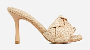 Lemonade Better-Now Woven Peep Toe Square Toe Heel Mule-Nude