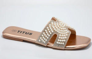 Pearl Detailing Elegant Slip-on Casual Summer Flat Sandal