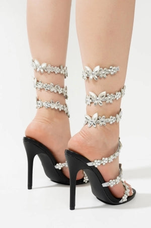 Cape Robbin Chastity Butterfly Rhinestone Embellished Wrap Around Strappy Round Toe Stiletto Heel Sandal