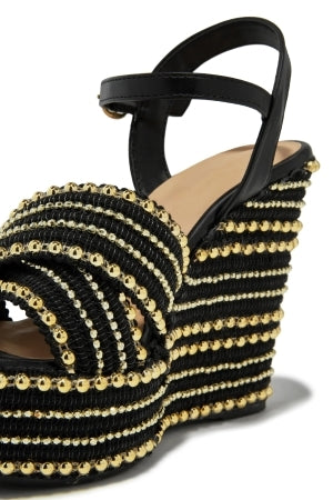 Bamboo Chosen High Embellished Platform Round Peep Toe Wedge Heel Sandal