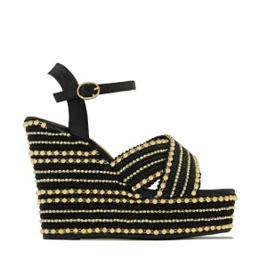 Bamboo Chosen High Embellished Platform Round Peep Toe Wedge Heel Sandal