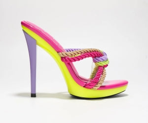 Cape Robbin Clarey Rope Knots Detail Slip-on Open Round Toe Stiletto Heel-Multi