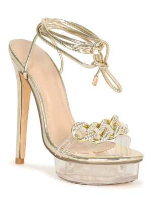 Kay Devicca-15 Rhinestone Chain Detail Platform Stiletto Heel Sandals-Gold