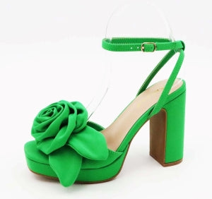 Dialog-23 Ankle Strap Flower Band Platform Peep Toe Dressy Block Heel sandal-Green