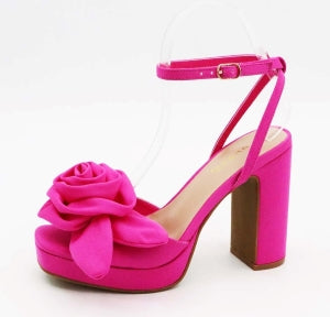 Dialog-23 Ankle Strap Flower Band Platform Peep Toe Dressy Block Heel sandal-Pink