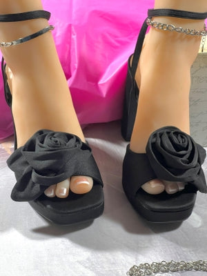 Bamboo Dialog-23 Ankle Strap Flower Band Platform Peep Toe Dressy Block Heel sandal-Black