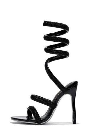 Cape Robbin Dyana Wraparound Rhinestone Strappy Round Toe Stiletto Heel Sandal-Black