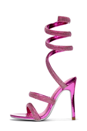 Cape Robbin Dyana Wraparound Rhinestone Strappy Round Toe Stiletto Heel Sandal-Pink