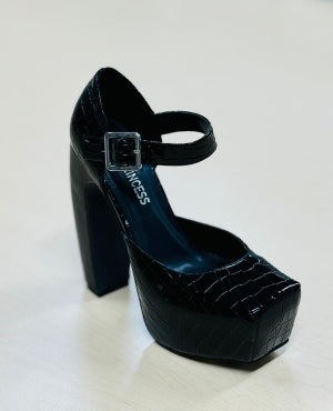 Soul Princess Eiffel Chunky Platform Square Toe Block Heel Sandal-Black