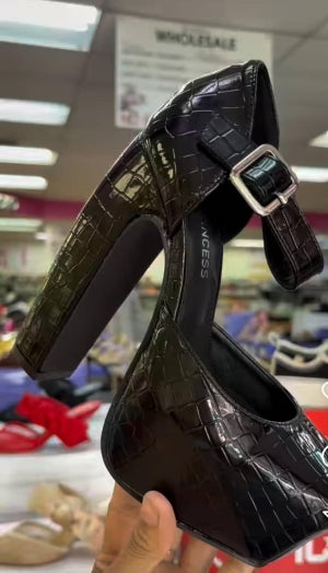 Soul Princess Eiffel Chunky Platform Square Toe Block Heel Sandal-Black