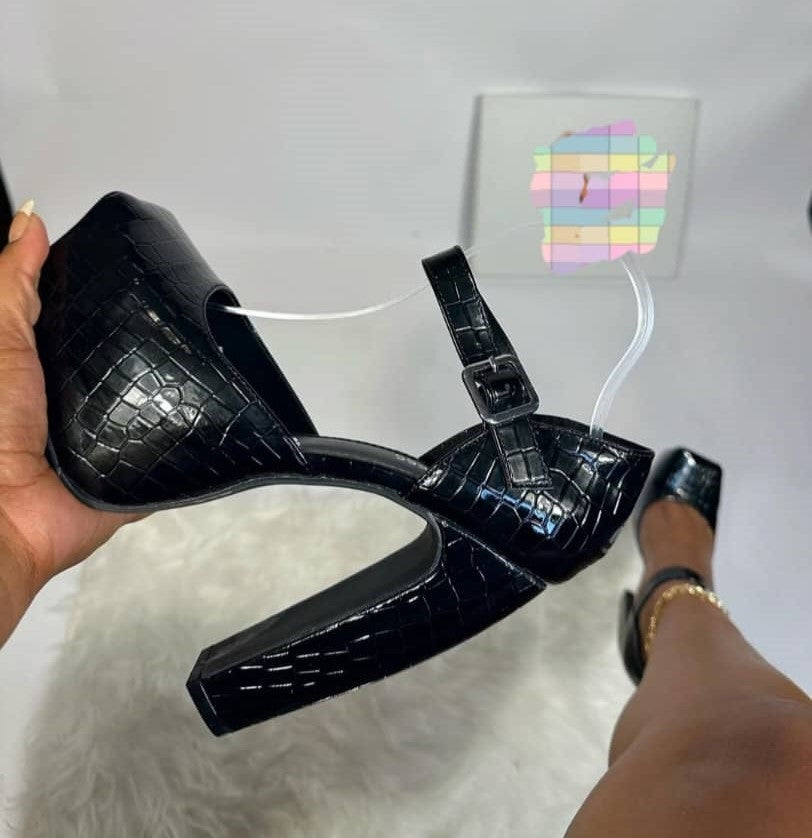 Soul Princess Eiffel Chunky Platform Square Toe Block Heel Sandal-Black