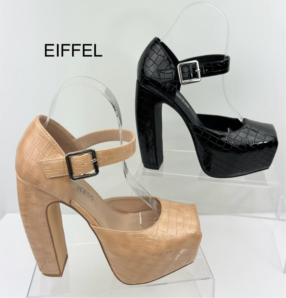 Soul Princess Eiffel Chunky Platform Square Toe Block Heel Sandal-Nude