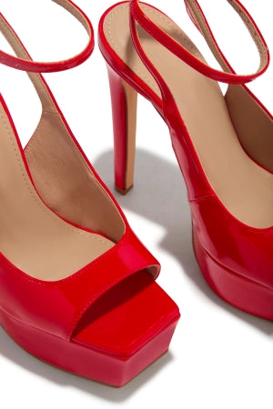 Bern Elvie Ankle Strap Platform Round Peep Toe Stiletto Heel Sandal-Red