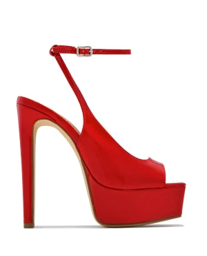 Bern Elvie Ankle Strap Platform Round Peep Toe Stiletto Heel Sandal-Red
