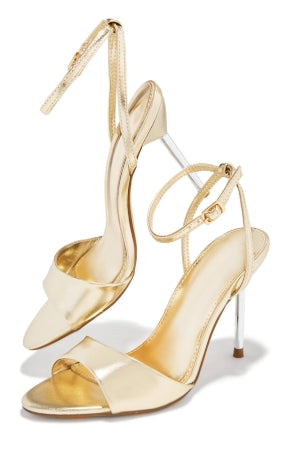 Bern Evana Adjustable Ankle Strap Peep Toe Stiletto Heel-Gold