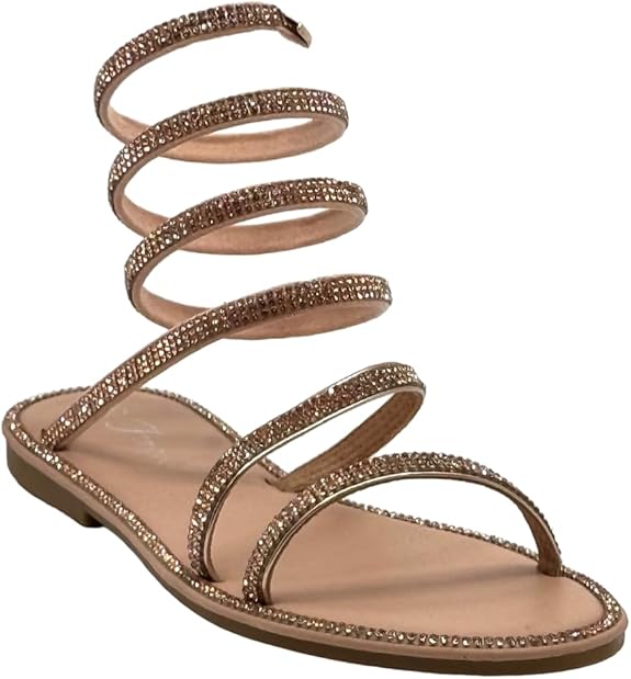 Rhinestone Wrap-around Flat Strappy Women Flat Sandals | Estelle Shoes