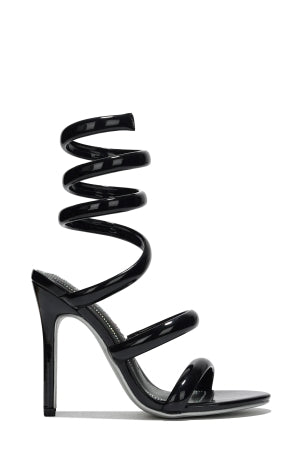 Cape Faydra Ankle Wrap-around Open Round Toe Stiletto Heel Sandal-Black