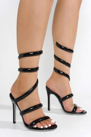 Cape Faydra Ankle Wrap-around Open Round Toe Stiletto Heel Sandal-Black