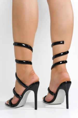 Cape Faydra Ankle Wrap-around Open Round Toe Stiletto Heel Sandal-Black