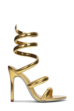 Cape Faydra Ankle Wrap-around Open Round Toe Stiletto Heel Sandal-Gold