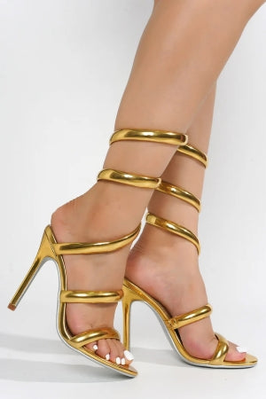 Cape Faydra Ankle Wrap-around Open Round Toe Stiletto Heel Sandal-Gold