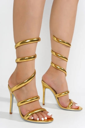 Cape Faydra Ankle Wrap-around Open Round Toe Stiletto Heel Sandal-Gold